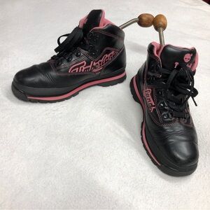 Timberland GUC Black & Pink Lace Up Ankle Boots sz 5.5